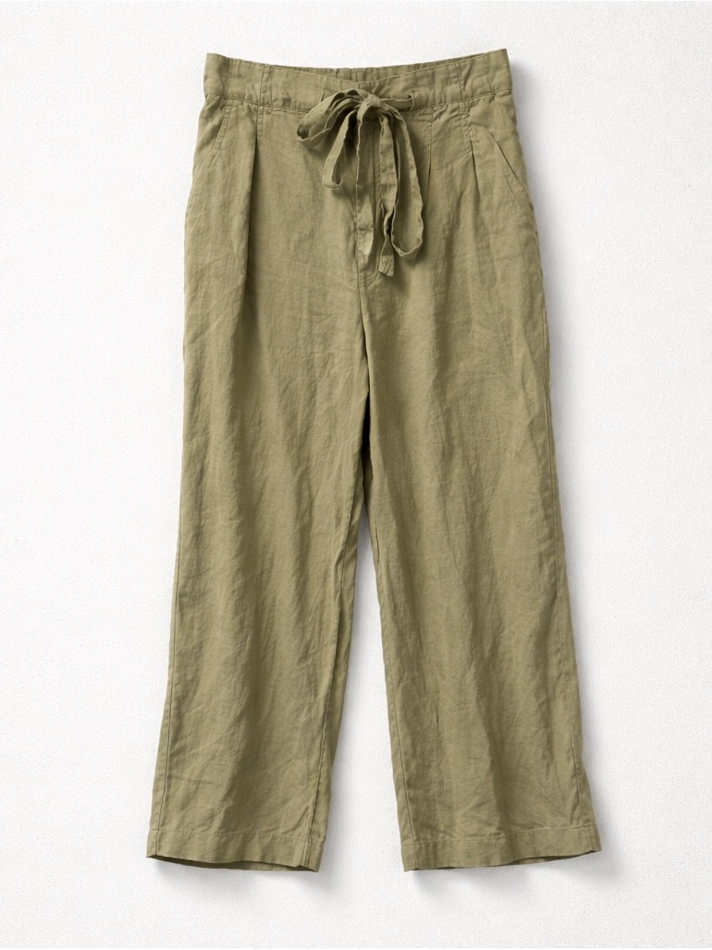 Magaschoni Linen Paper Bag Cropped Pants Pleated Front Elastic Waist Boho Beachy